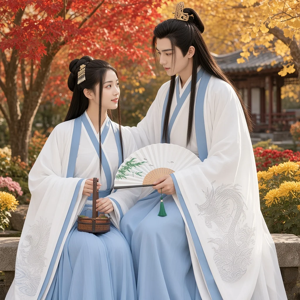 Frost-Blue Dragon Cross-Collar Hanfu Set