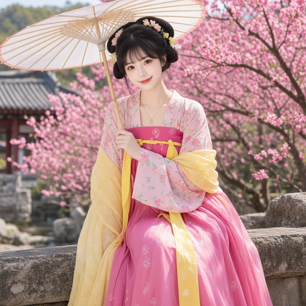 Huazhaoji [Shan Si Tao Hua] set Hanfu orisinal gaya Tang rok ruqun setinggi dada bersulam