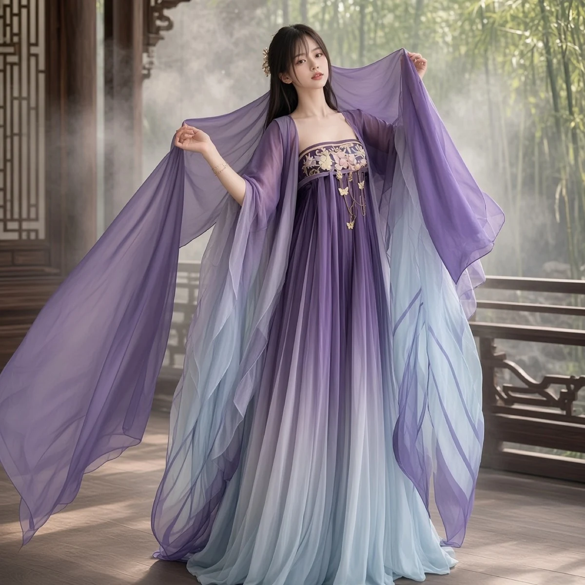 Huazhaoji Tang-style chest-high hezi skirt embroidered Hanfu set
