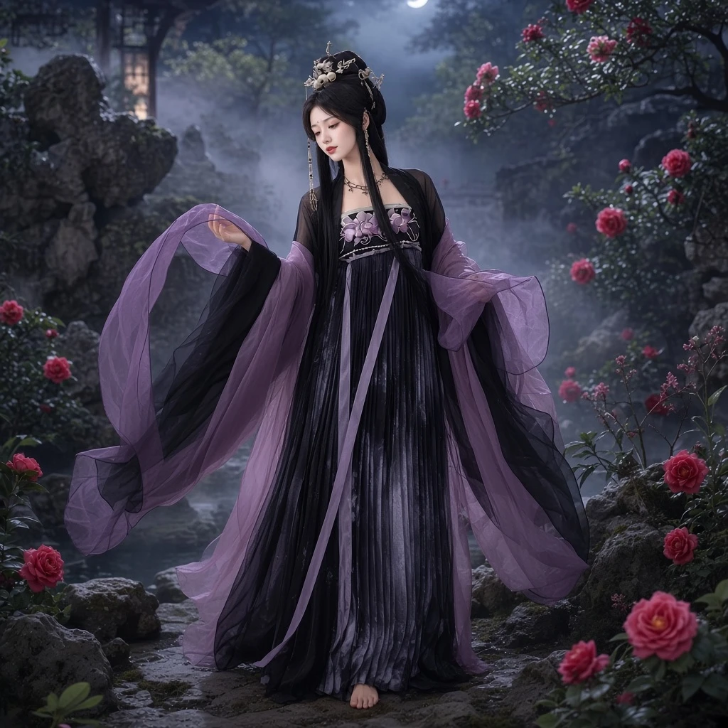 Huazhaoji [hei shan cha] Tang-style chest-high ruqun wide-sleeve jacket embroidered Hanfu set
