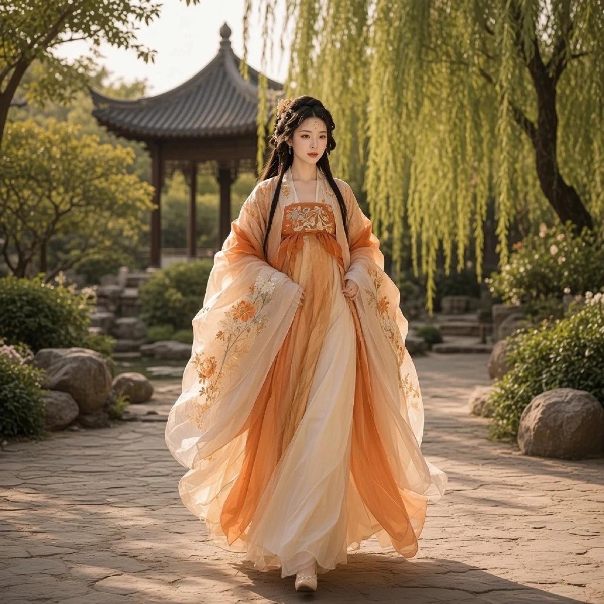 Huazhaoji [yu ren ge] Tang-style chest-high ruqun embroidered Hanfu set