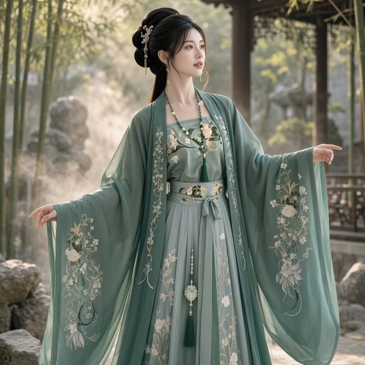 Huazhaoji [bi yun xia guang] Song-style pleated skirt wide-sleeve jacket Hanfu set