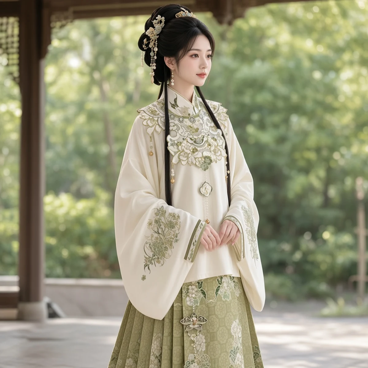 Huazhaoji [qiu yun ji] Ming-style mamian skirt cloud collar pipa sleeve embroidered Hanfu set