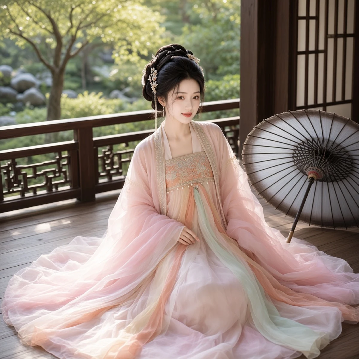 Huazhaoji [ling long] estilo Tang camisa de mangas anchas bordado elaborado de pecho alto conjunto