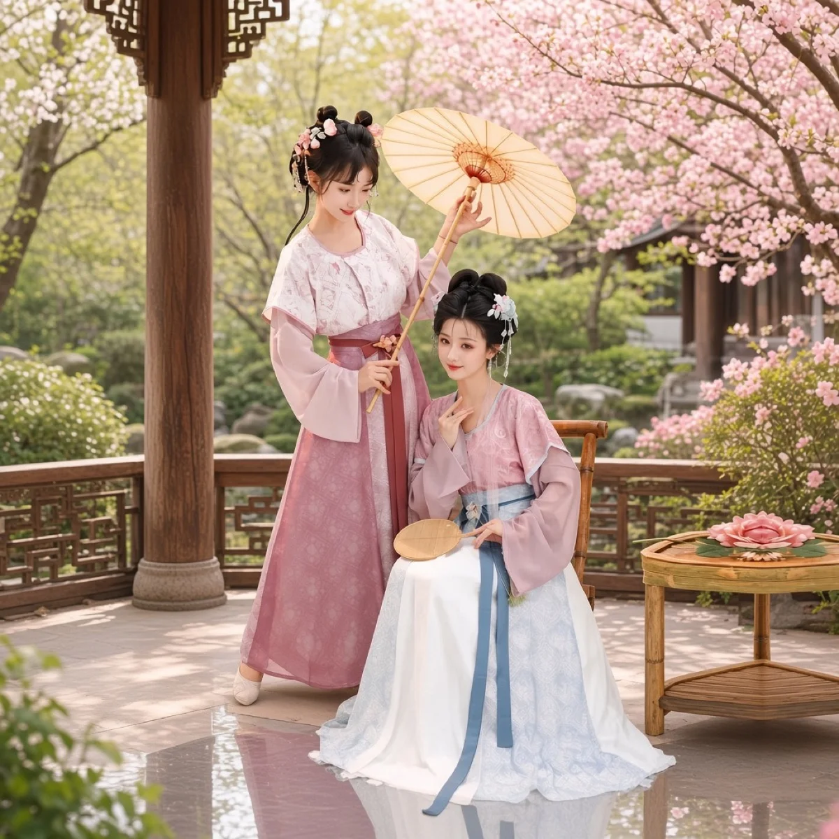 Huazhaoji [Xiao Tang Chun] Tang-style Hanfu Tang beizi, round-collar shirt and waist-level eight-panel skirt set