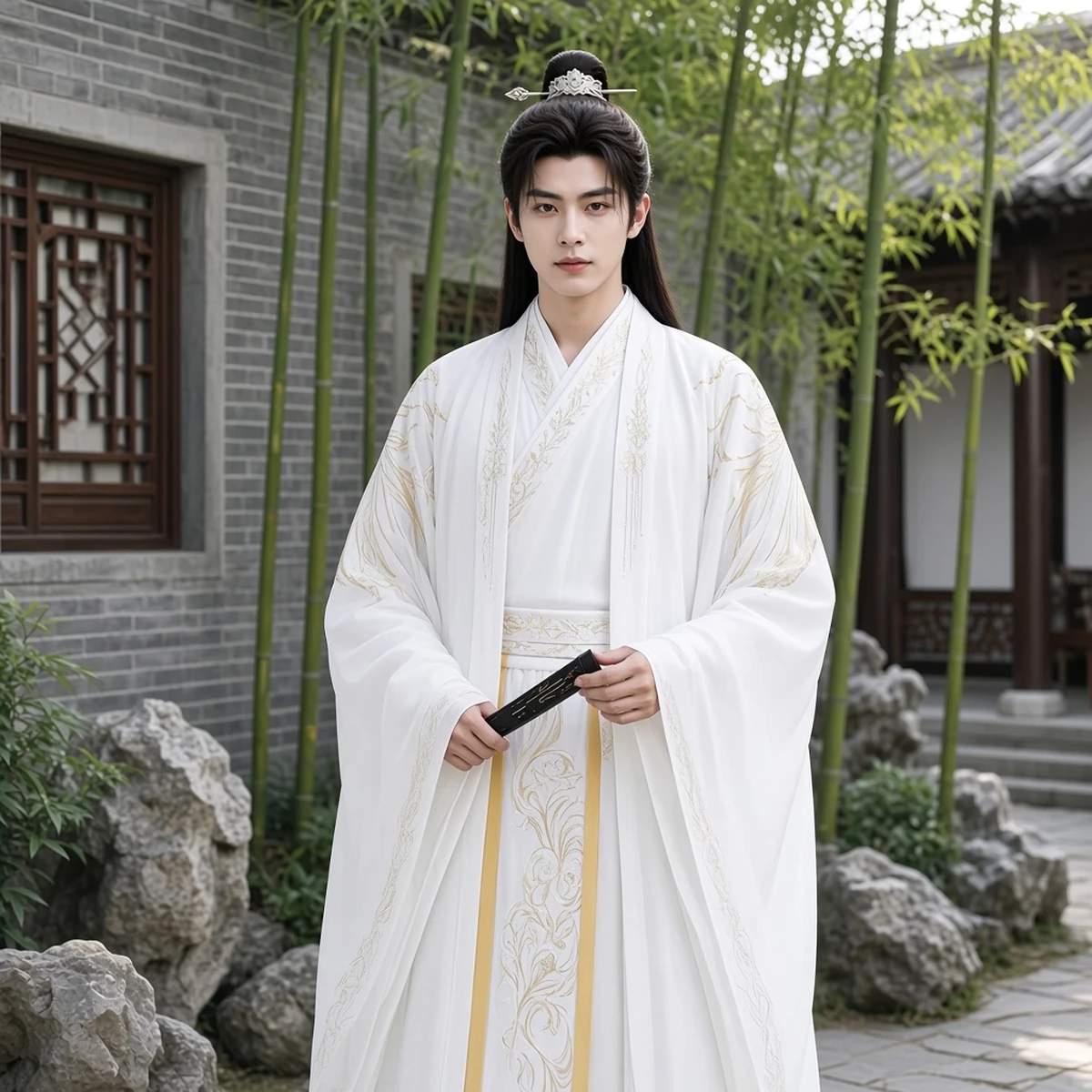 Huazhaoji [Xuan Ye] Jin-style men's Hanfu cross-collar wide-sleeve embroidered cloak set