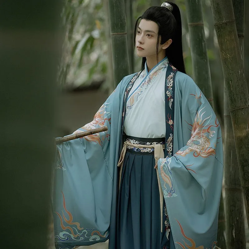 Qita Wei-Jin-style wide-sleeve jacket cross-collar Hanfu set