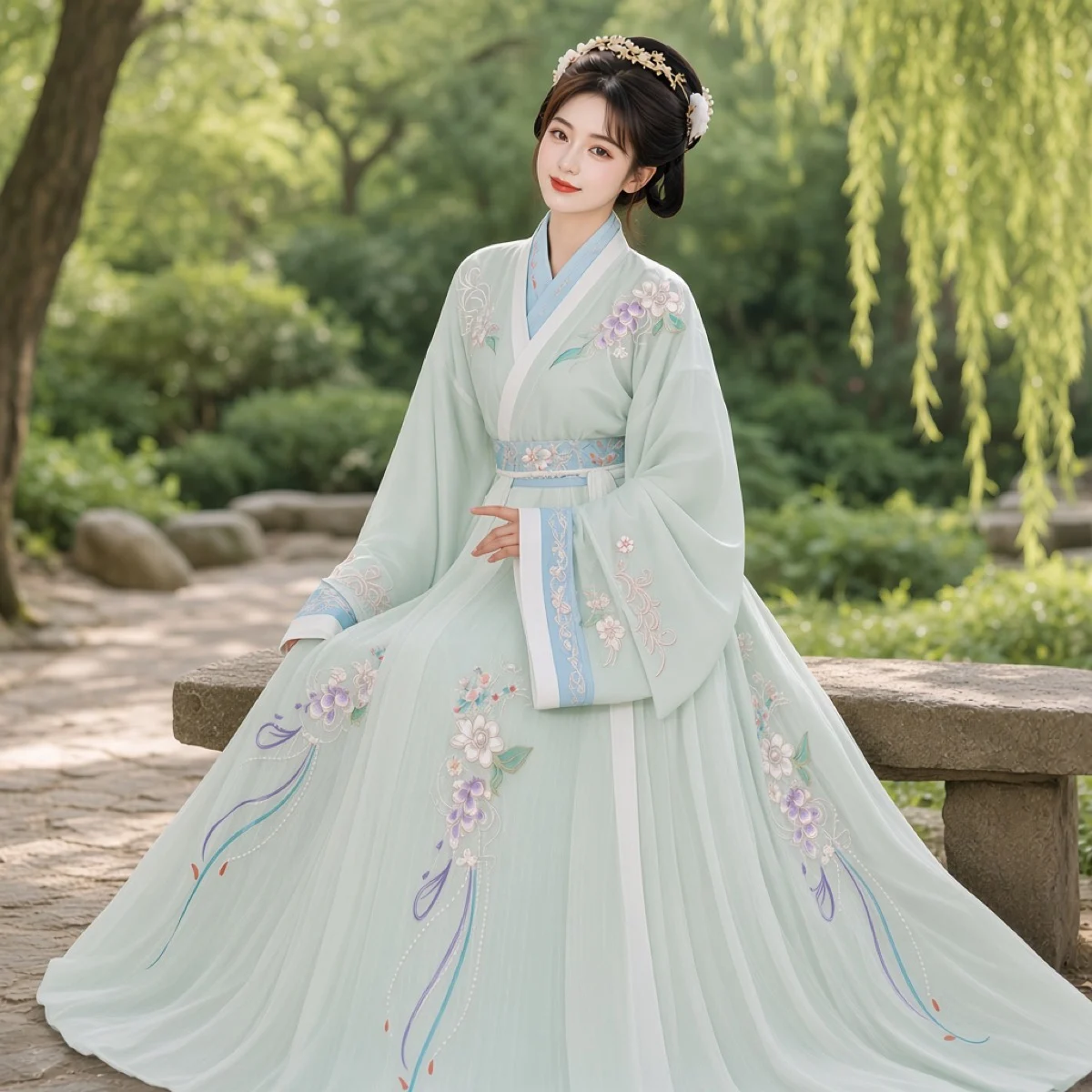 Yueyanichang Jin-style waist-high ruqun cross-collar Hanfu set